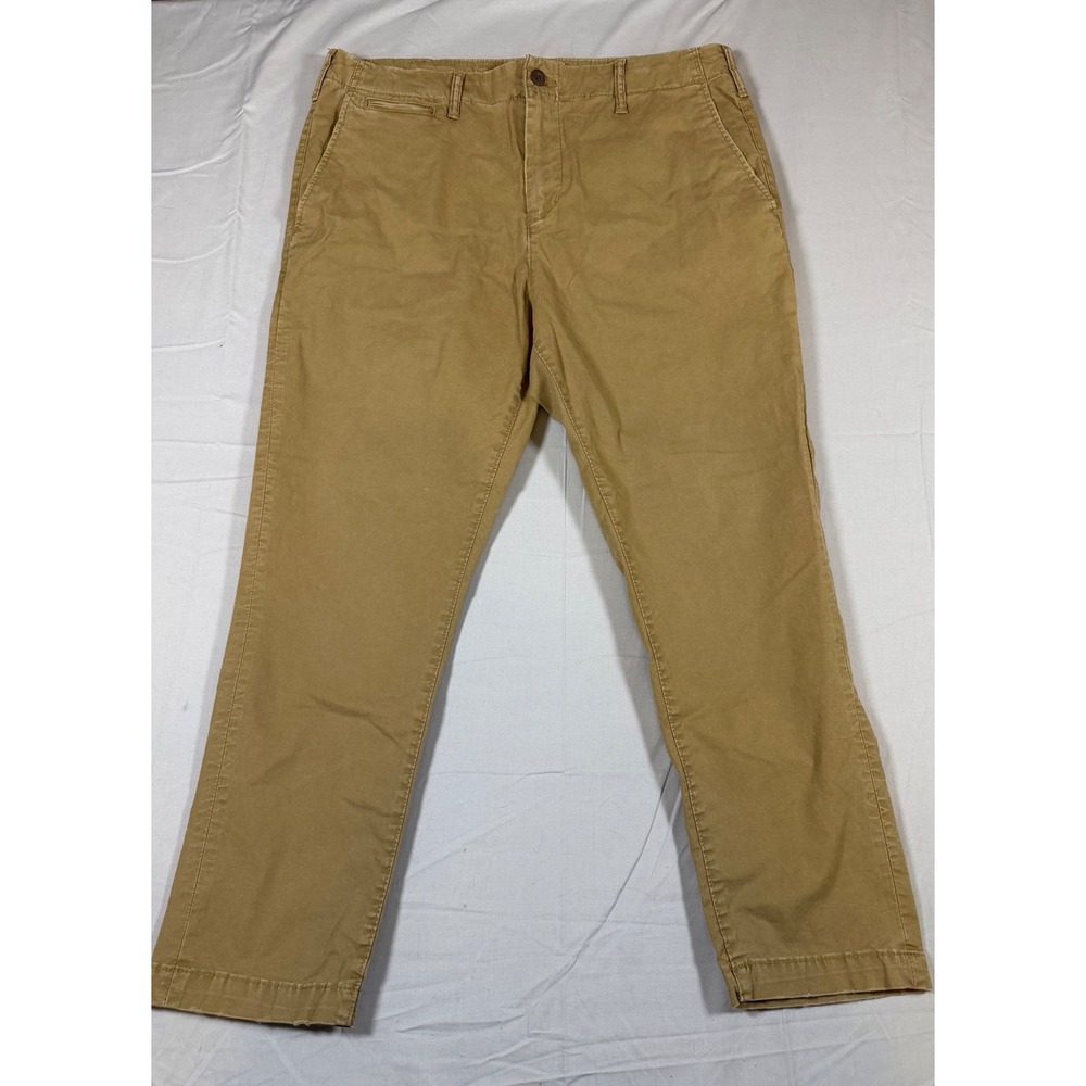 American Eagle Mens Flex Chino Pants 36x30 Khaki Tan Slim Straight Stretch